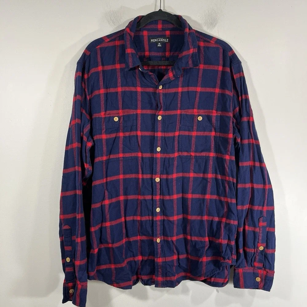 J Crew Mercantile Navy Red Buffalo Plaid Flannel Long Sleeve Button Up Men's‎ XL